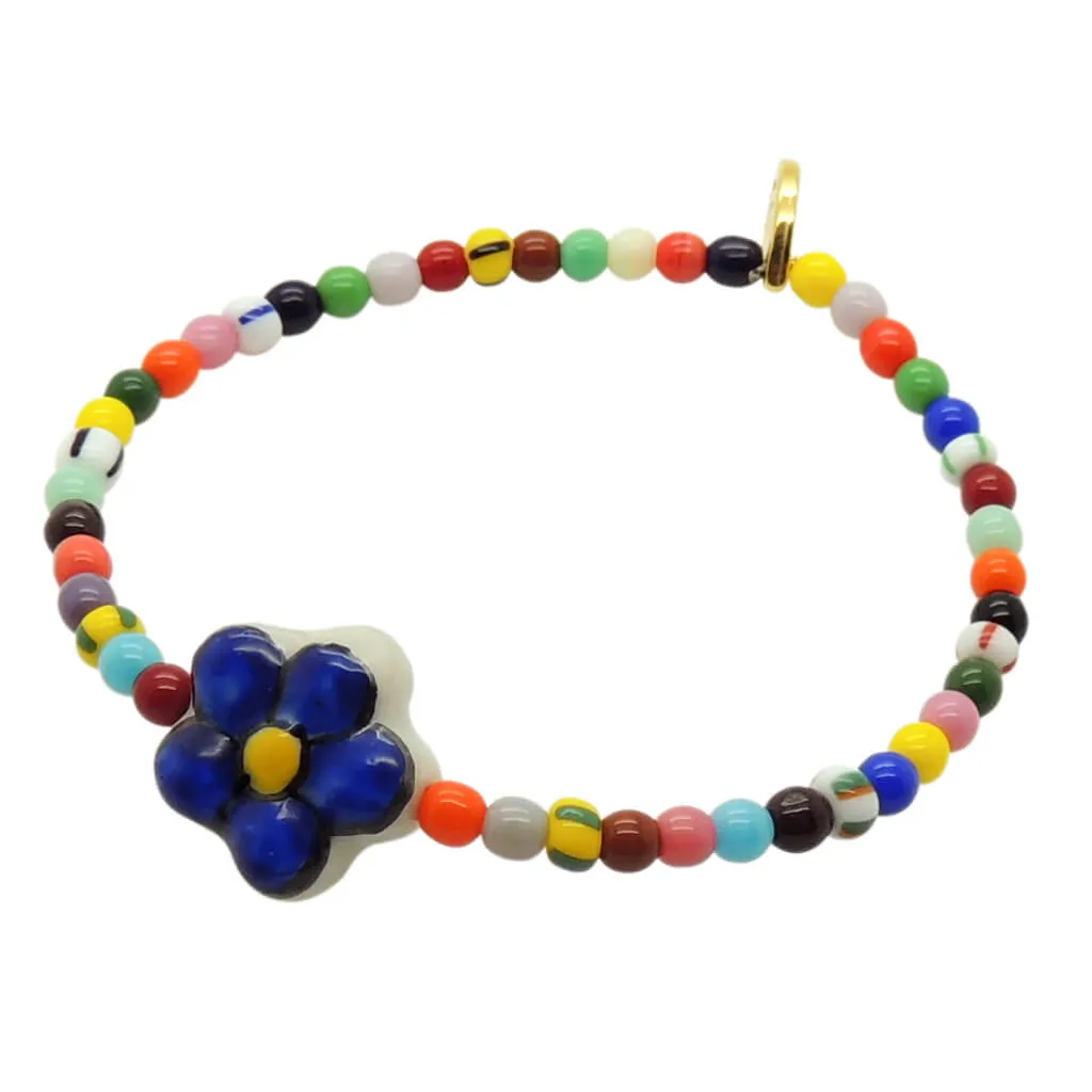 Porcelain Flower Charm Balagan Glass Bead Bracelet