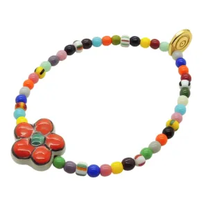 Porcelain Flower Charm Balagan Glass Bead Bracelet