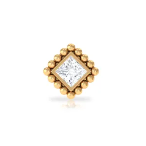 Princess Cut Diamond Solitaire Earring in Beaded Bezel Setting