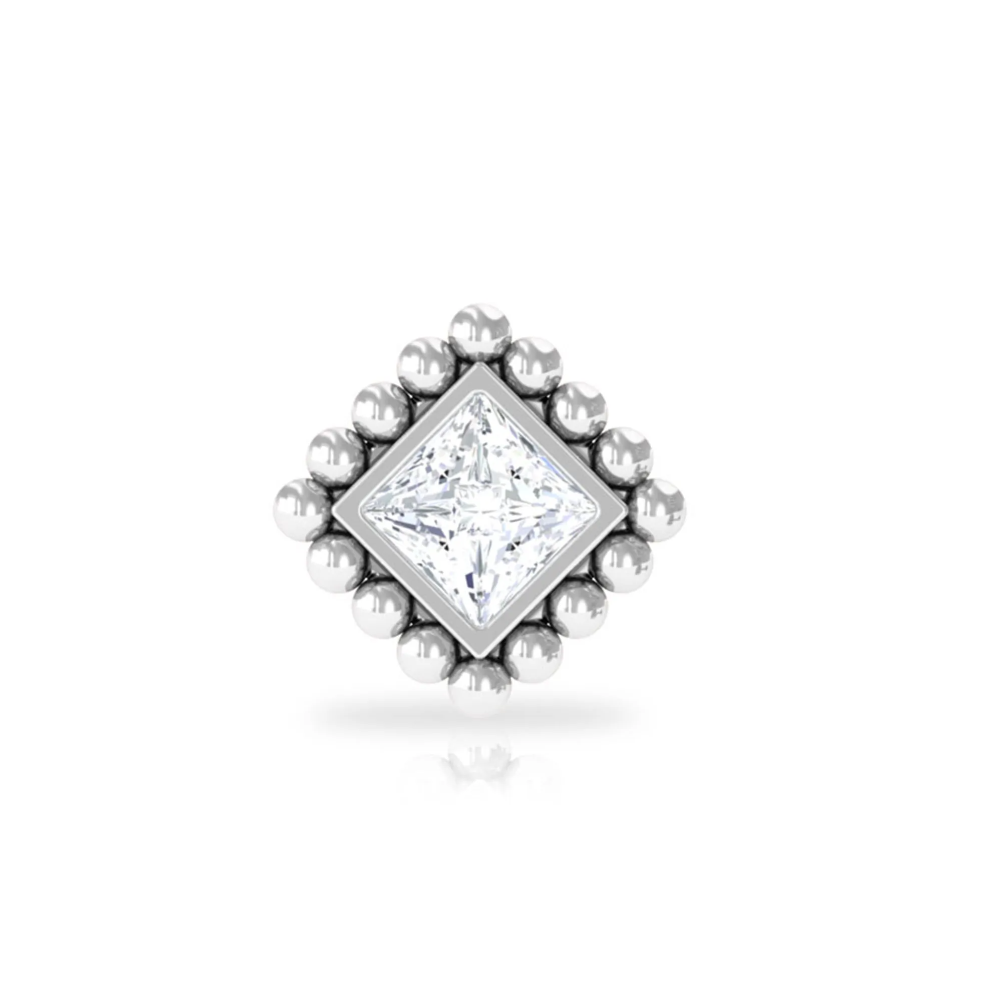 Princess Cut Diamond Solitaire Earring in Beaded Bezel Setting