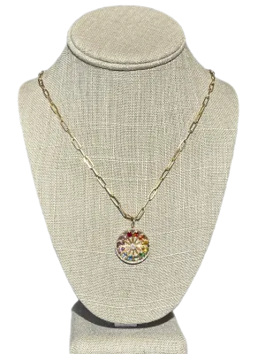 Rainbow sapphire and diamond pendant and on oval 14k chain with lobster clasp