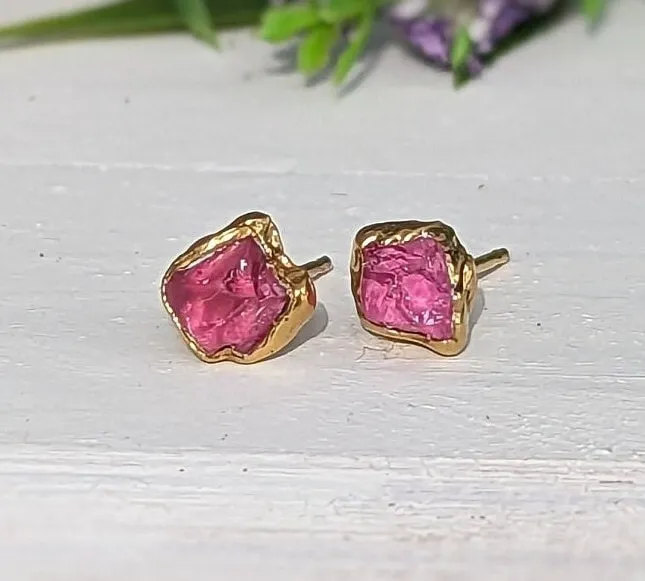Raw Pink Spinel stud earrings