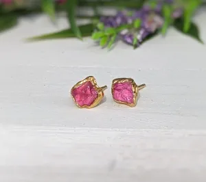 Raw Pink Spinel stud earrings