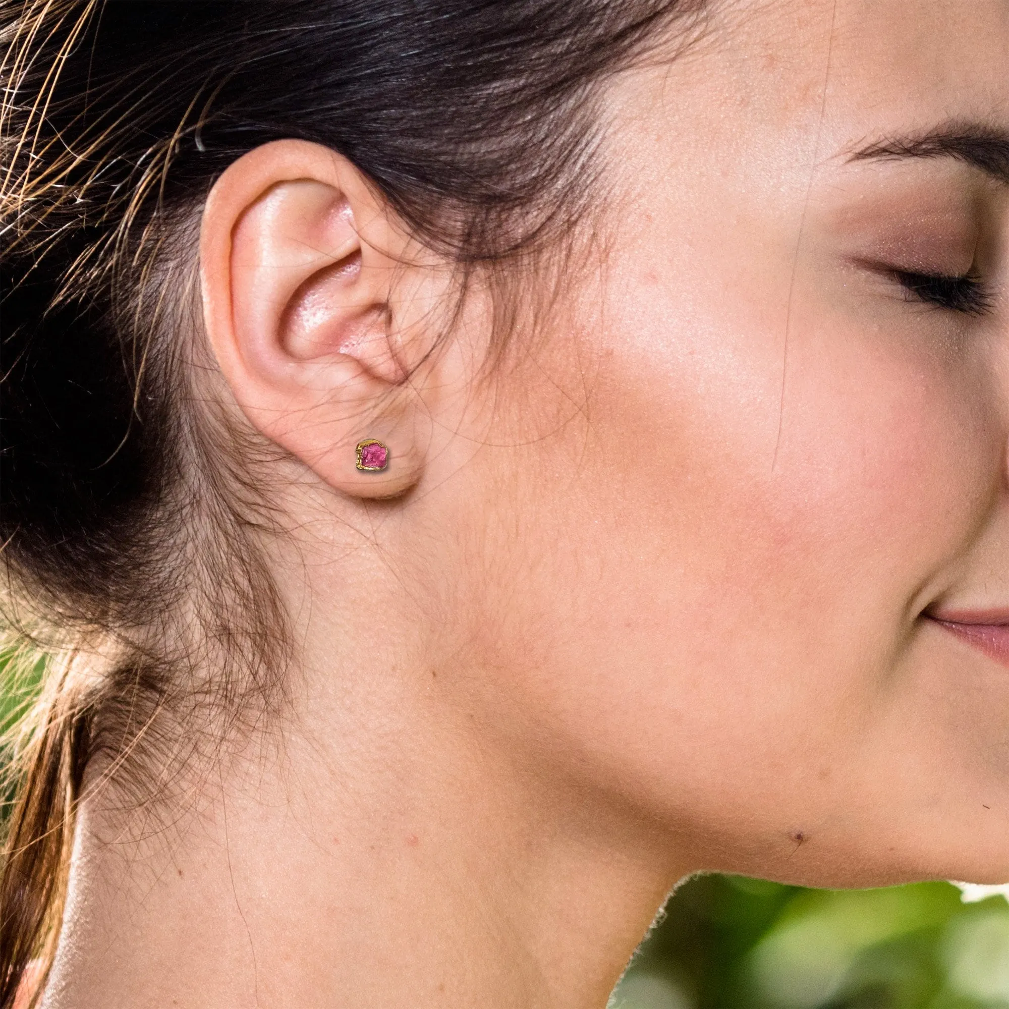 Raw Pink Spinel stud earrings