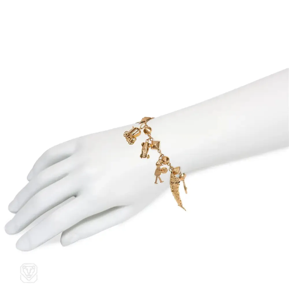 Retro gold stud link charm bracelet