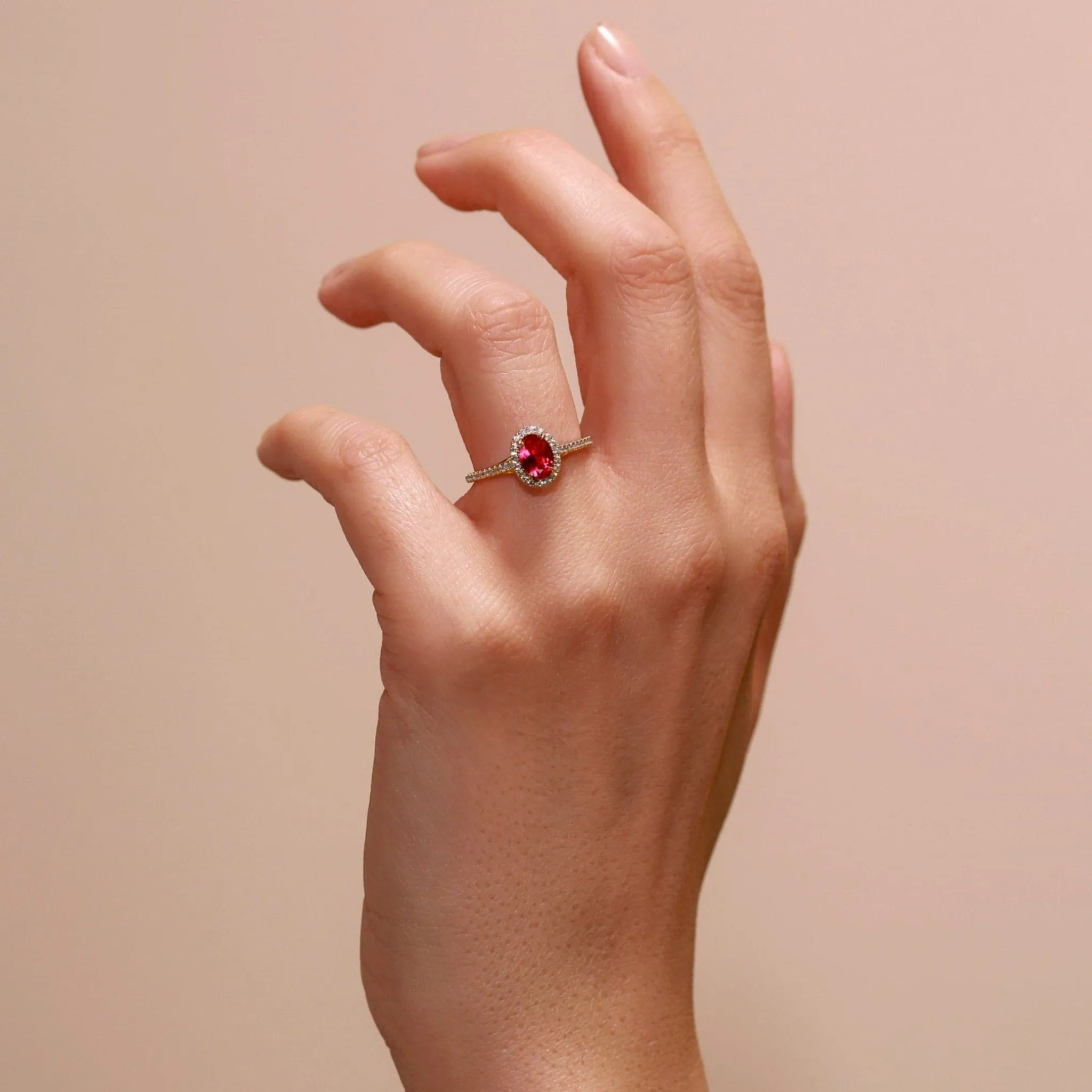 Rosalind | 9ct Yellow Gold 0.20ct tw Lab Grown Diamond and Created Ruby Ring