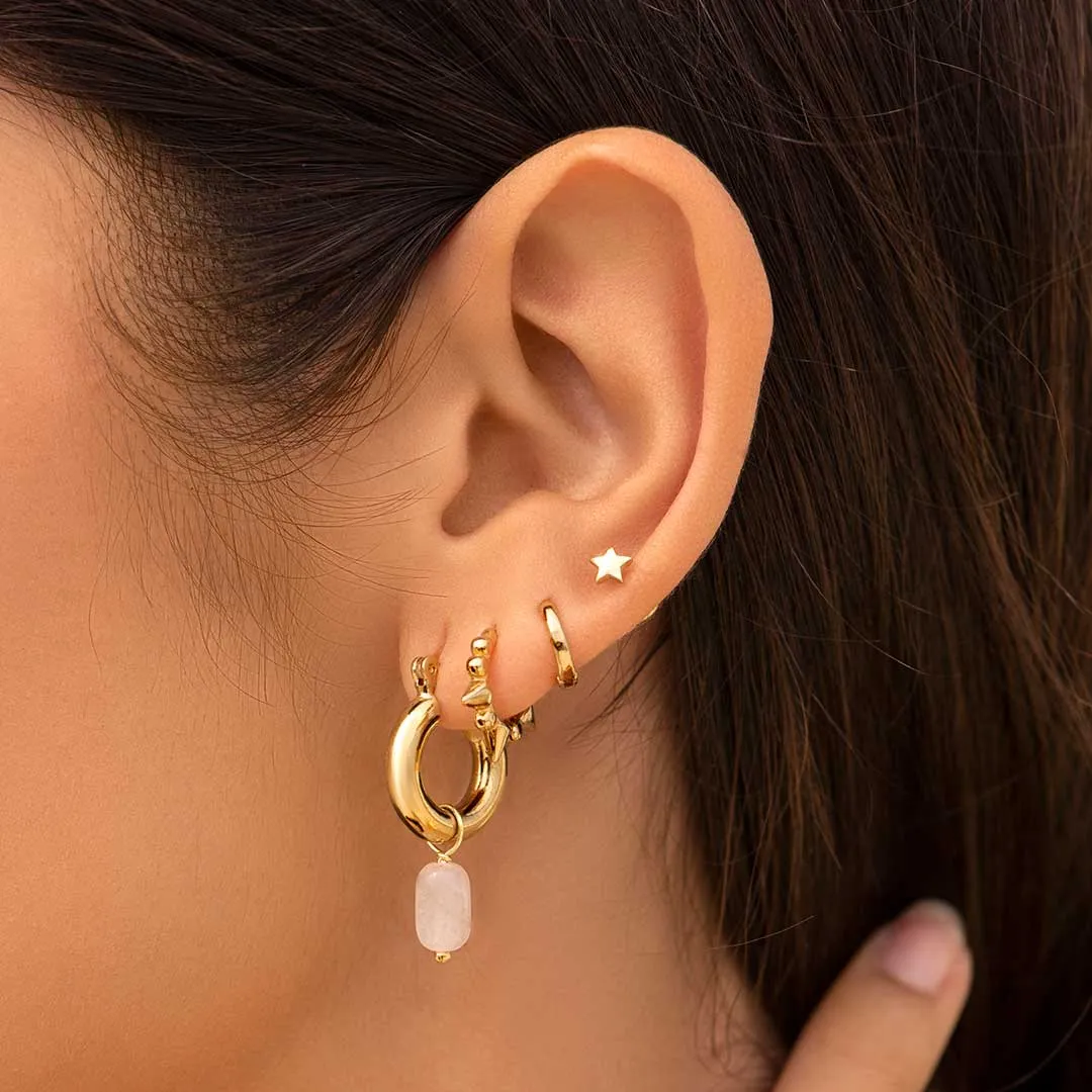 Rose Quartz Charm Gold Hoop Earrings