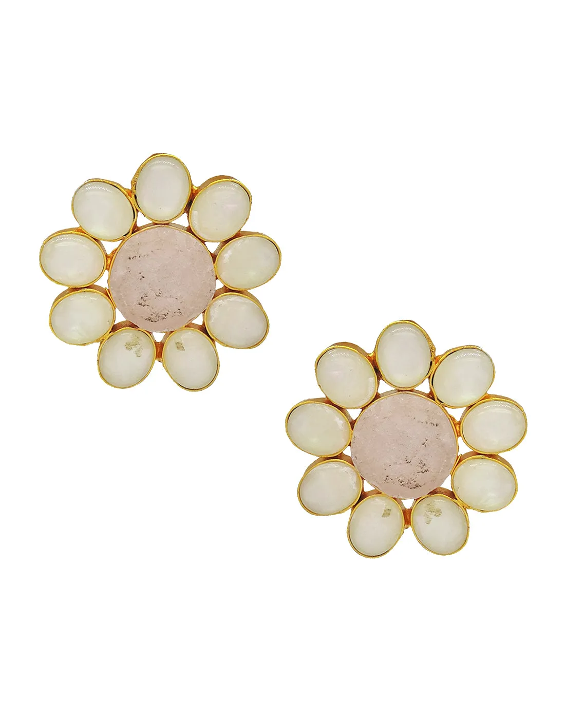 Round Flower Earrings (Rose Quartz)