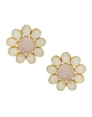 Round Flower Earrings (Rose Quartz)
