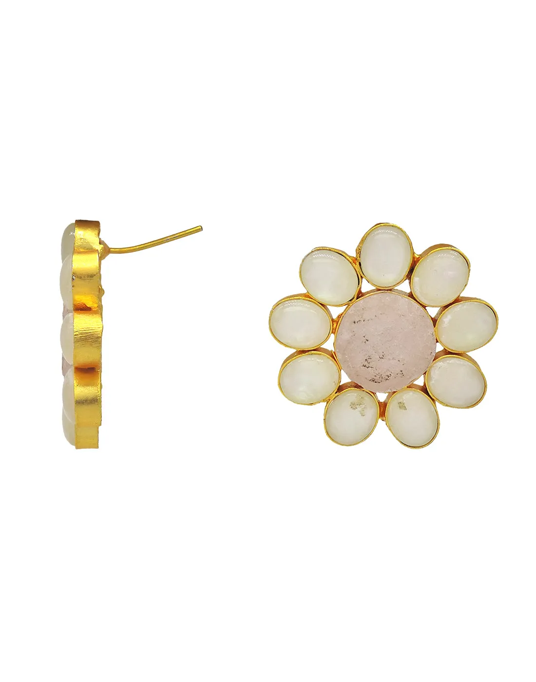 Round Flower Earrings (Rose Quartz)