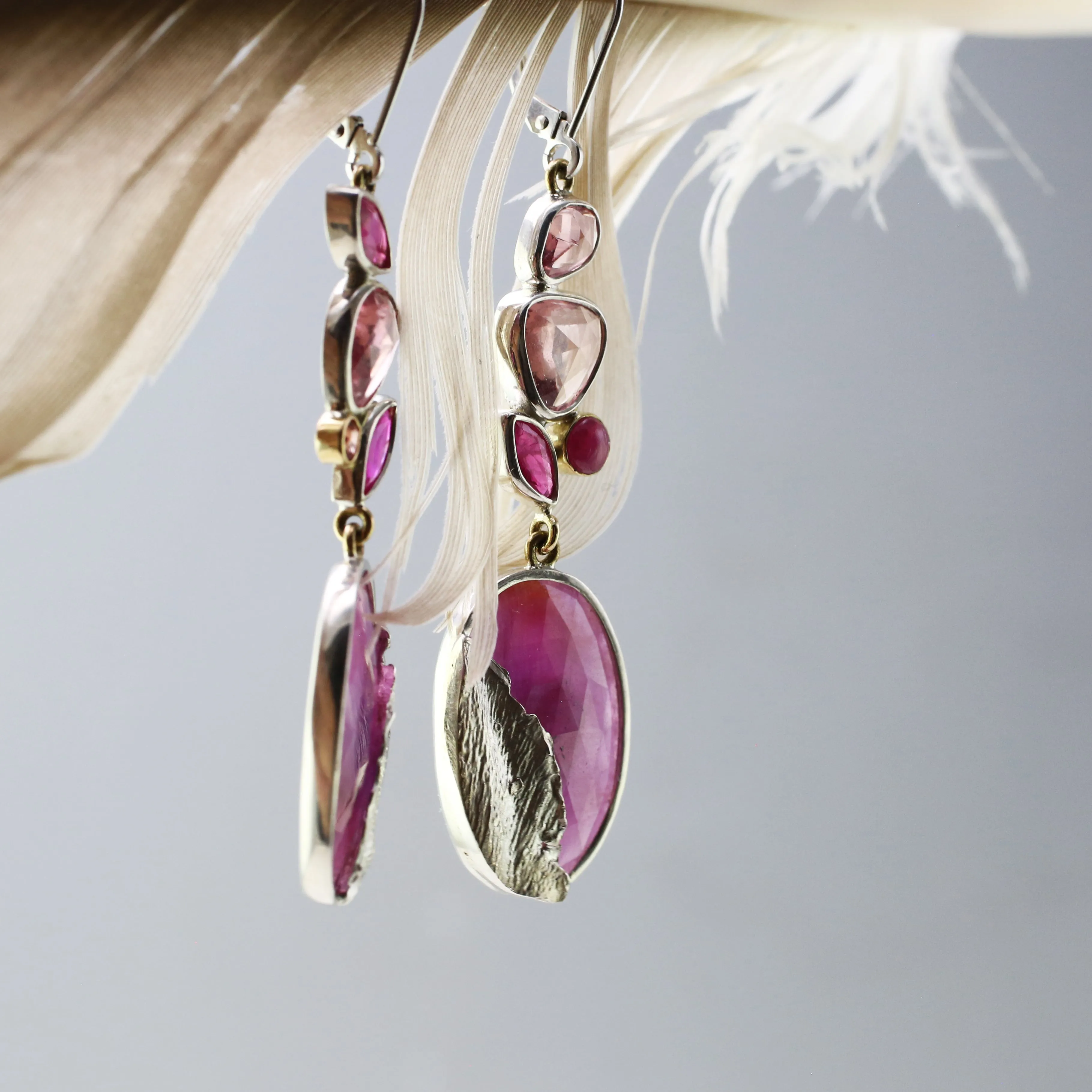Ruby and Cluster Petal Drop Earrings