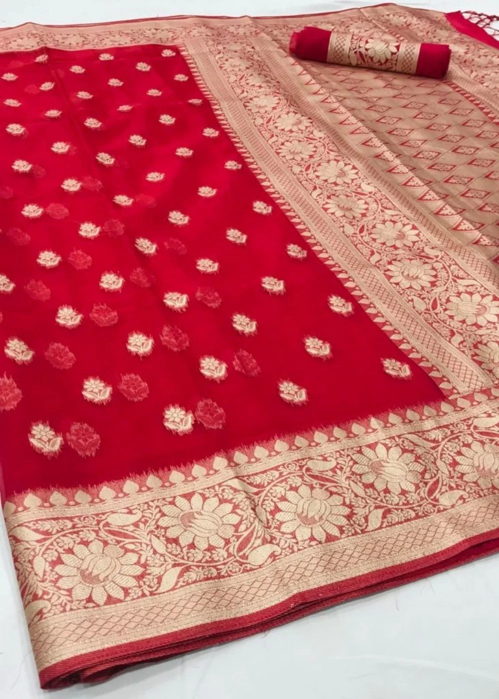 Ruby Pink Zari Woven Organza Silk Saree