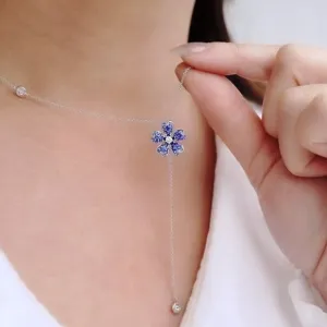 Sapphire and Diamond Flower Lariat Necklace - available on special order