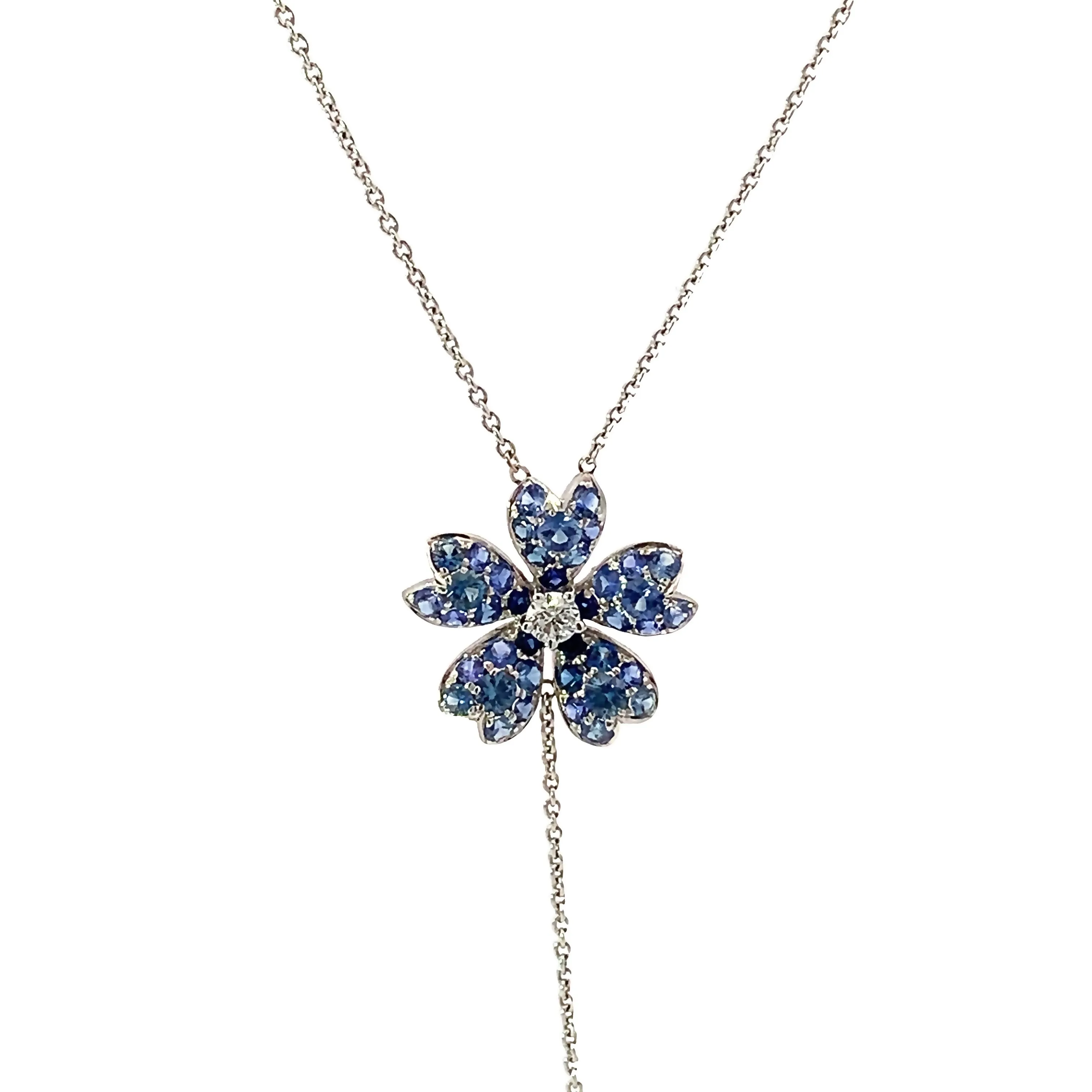 Sapphire and Diamond Flower Lariat Necklace - available on special order