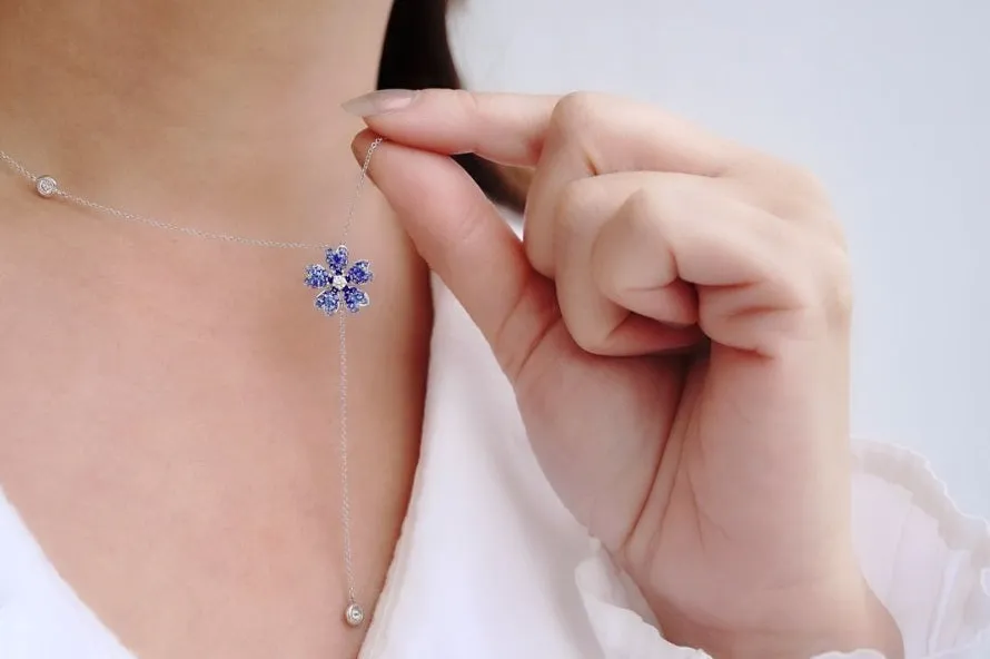 Sapphire and Diamond Flower Lariat Necklace - available on special order