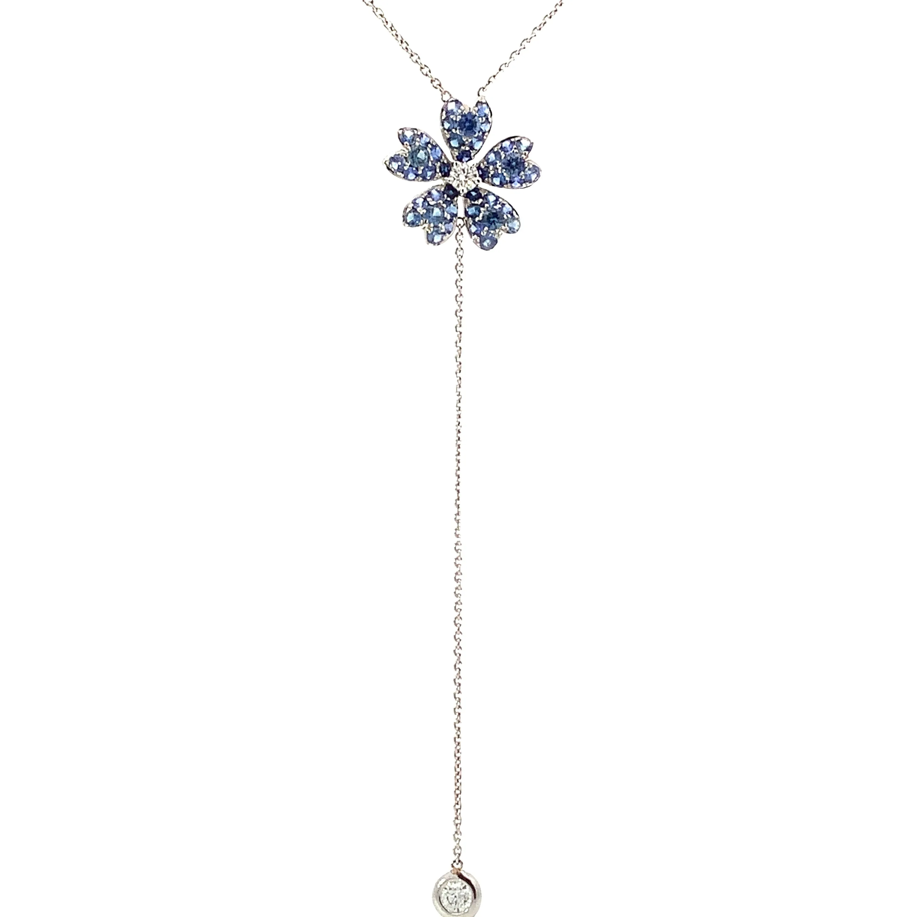 Sapphire and Diamond Flower Lariat Necklace - available on special order