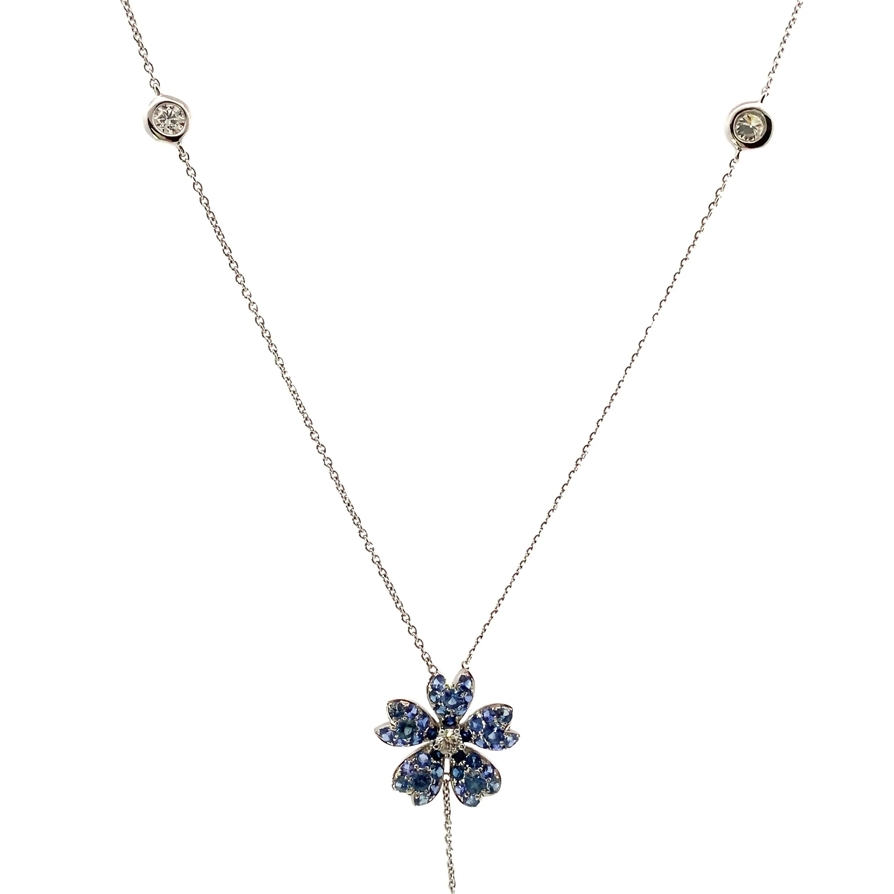 Sapphire and Diamond Flower Lariat Necklace - available on special order