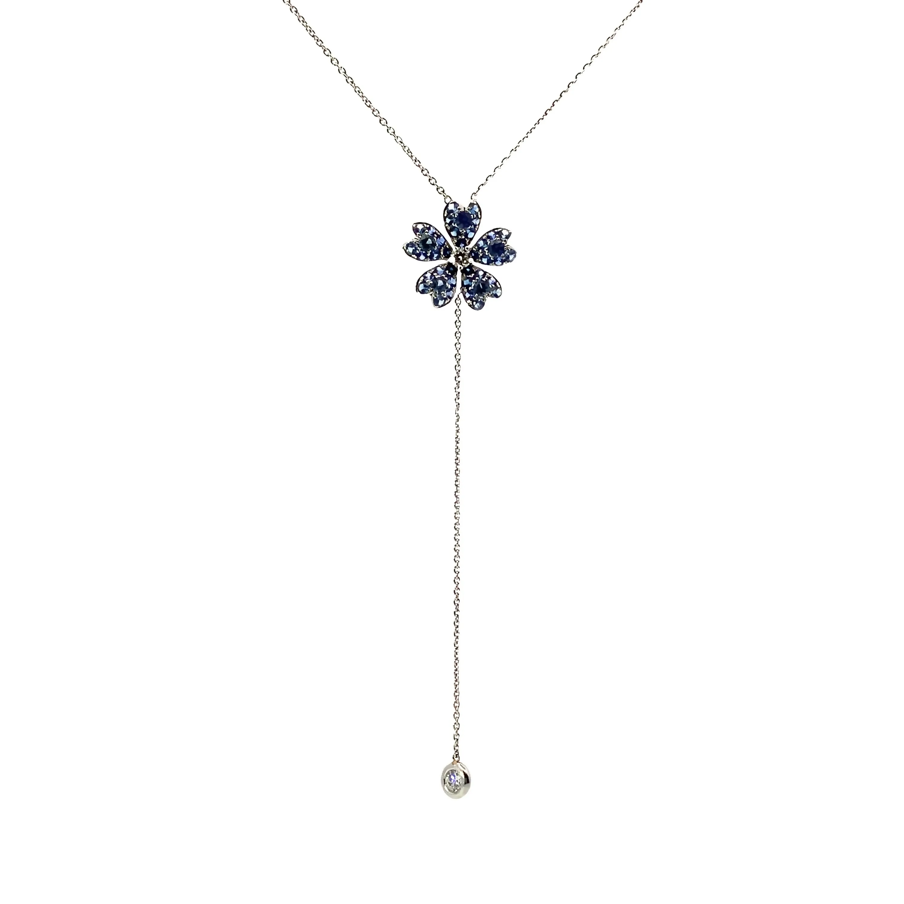 Sapphire and Diamond Flower Lariat Necklace - available on special order
