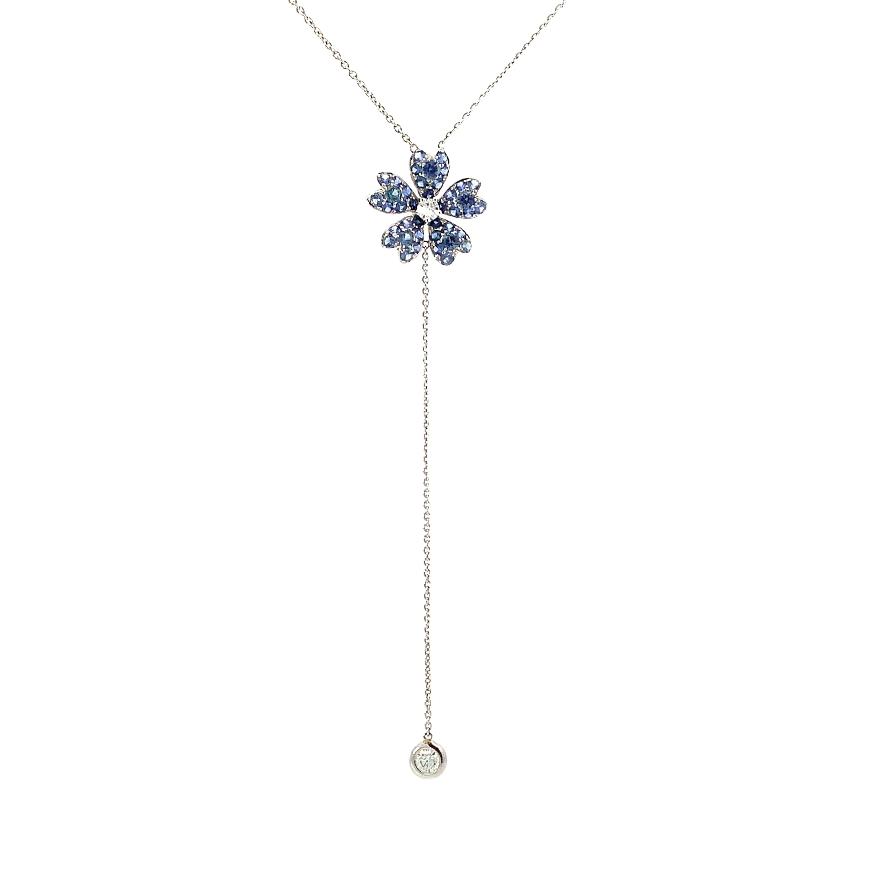 Sapphire and Diamond Flower Lariat Necklace - available on special order