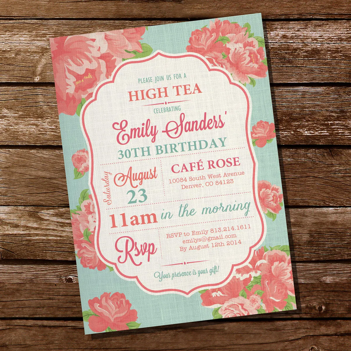 Shabby Chic High Tea Invitation | Floral Linen Invitation