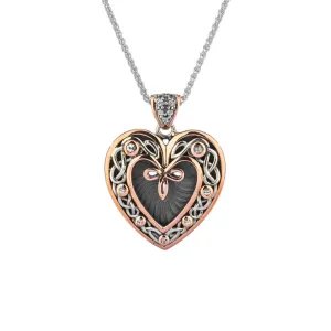 Silver and 10k Rose Gold Celtic Heart Pendant-White Sapphire