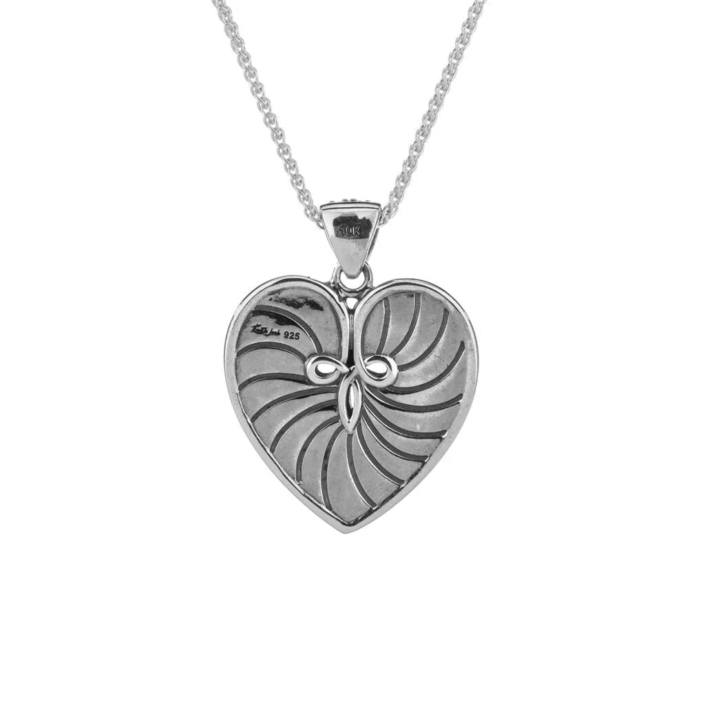 Silver and 10k Rose Gold Celtic Heart Pendant-White Sapphire