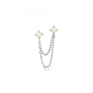 Silver Kyoto Opal Drop Chain Barbell Single Earring E047-06H