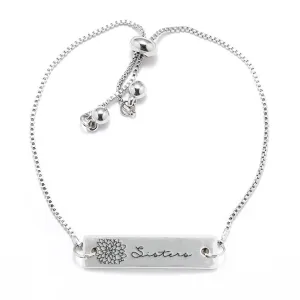 Silver Sisters are Like Flowers Adjustable Bar Bracelet