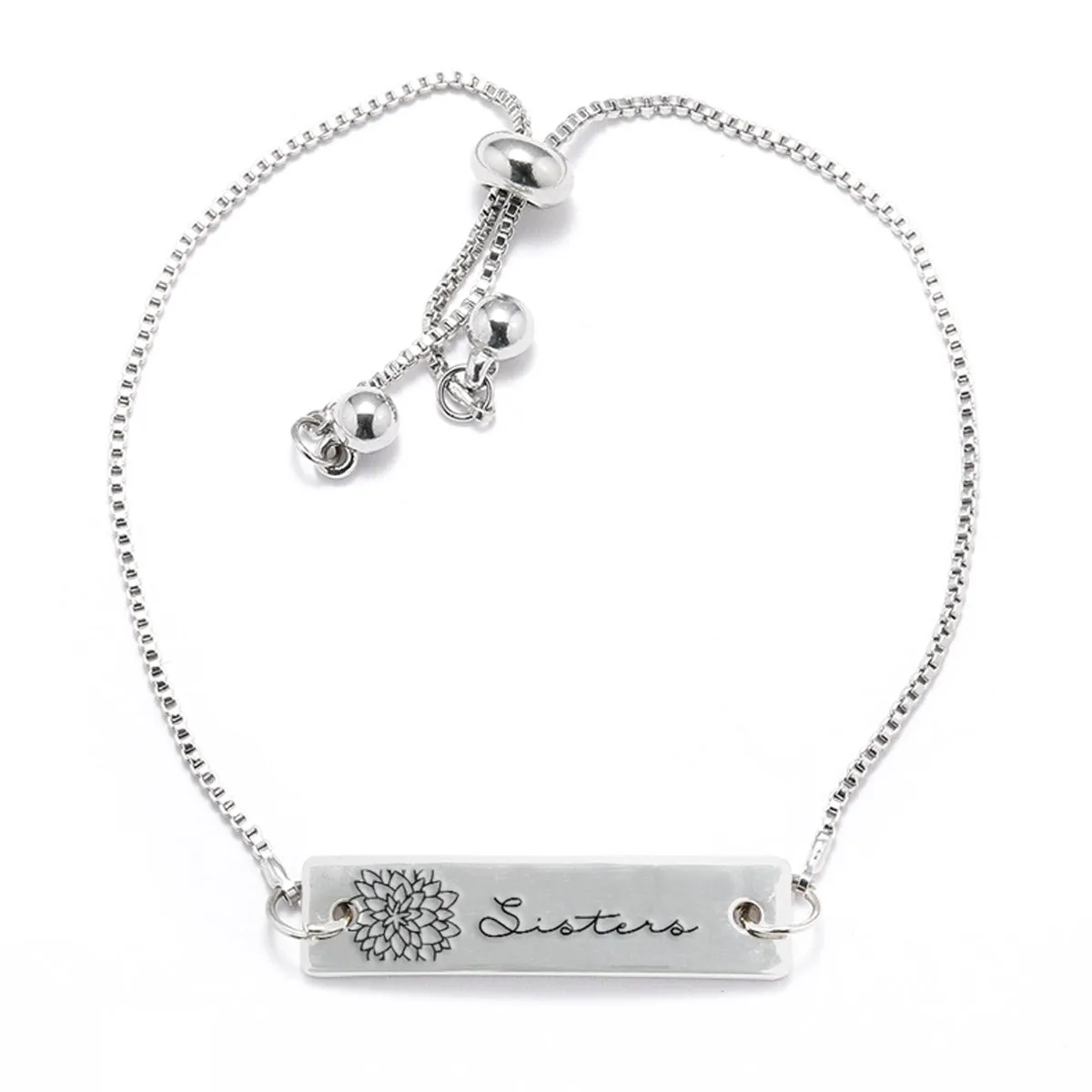Silver Sisters are Like Flowers Adjustable Bar Bracelet