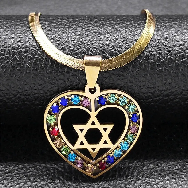 Six-pointed Star Stainless Steel Color Zircon Geometric Necklace