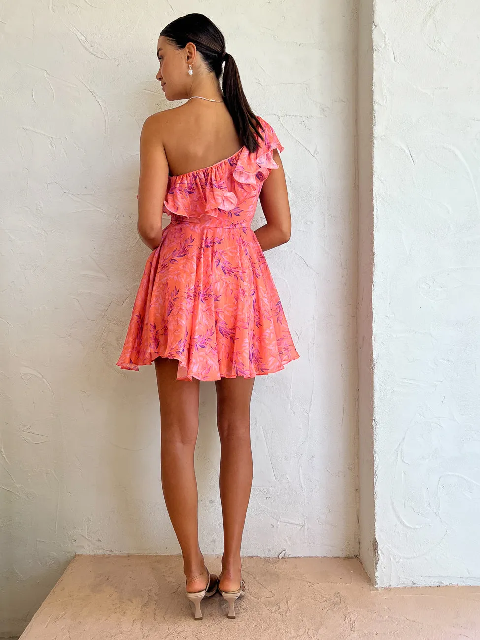 Sonya Serena Mini Dress in Peach Watercolour Print