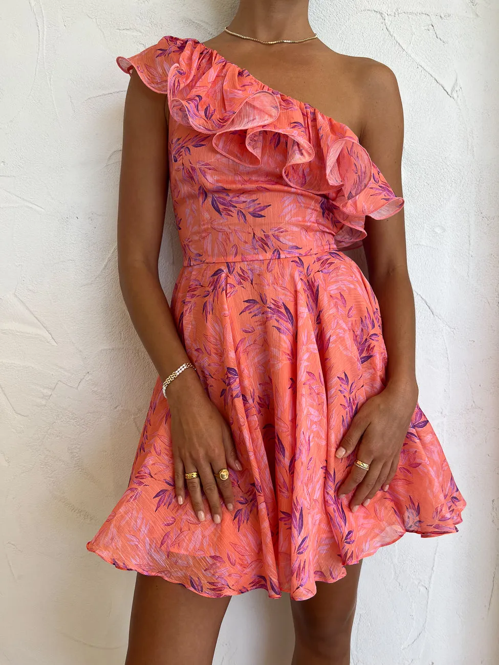 Sonya Serena Mini Dress in Peach Watercolour Print