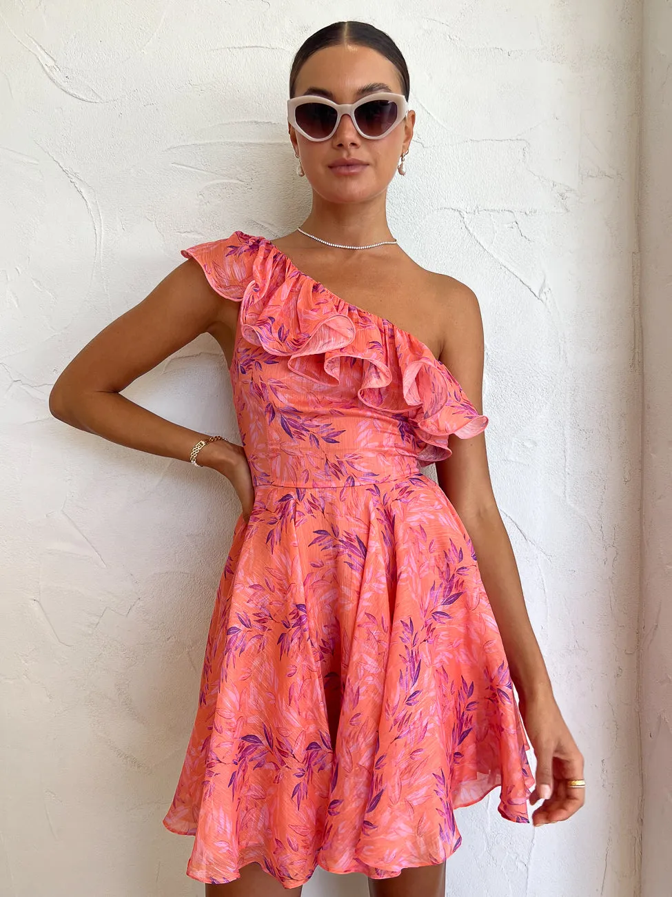 Sonya Serena Mini Dress in Peach Watercolour Print