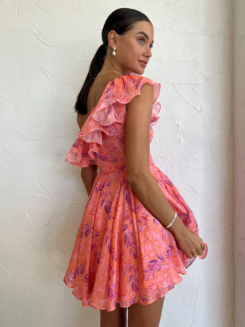 Sonya Serena Mini Dress in Peach Watercolour Print