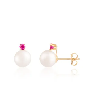 Splendid Pearls Akoya Pearl Ruby Earrings 14K