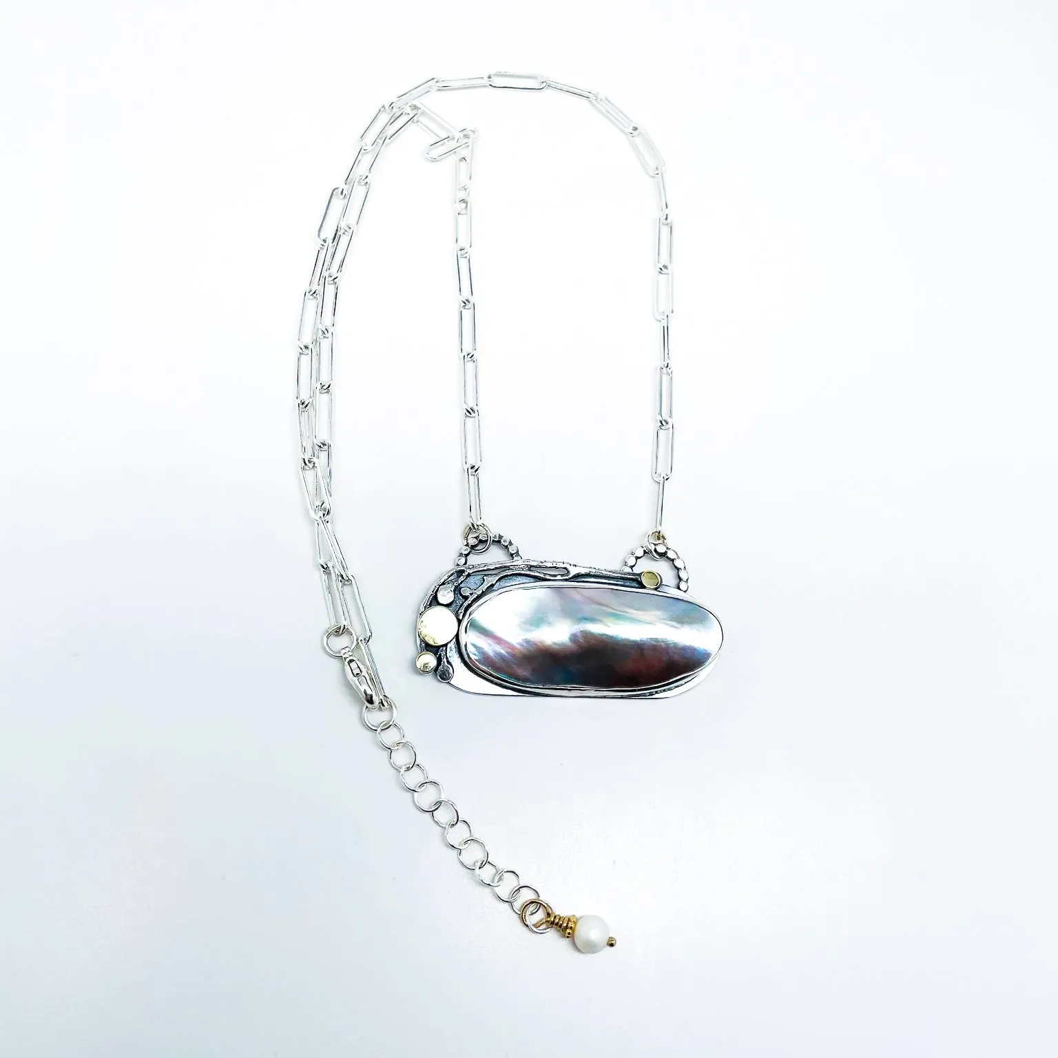 Sterling Silver Blister Pearl Necklace with Gold