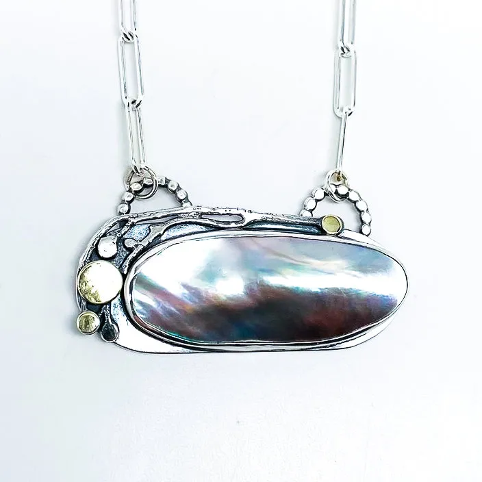 Sterling Silver Blister Pearl Necklace with Gold