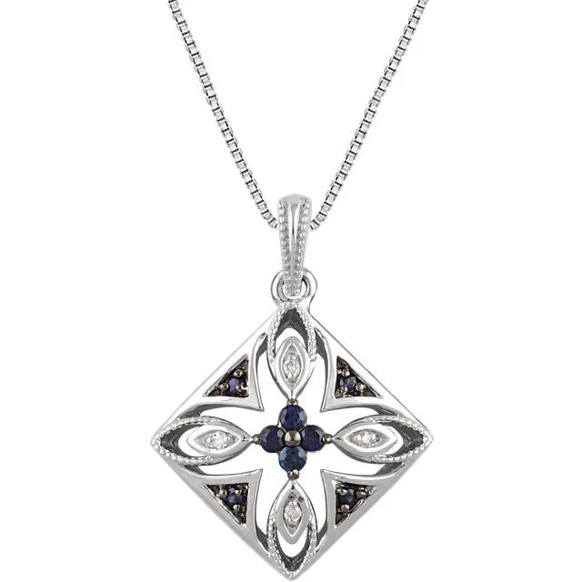 Sterling Silver Blue Sapphire & .025 CTW Diamond 18" Necklace