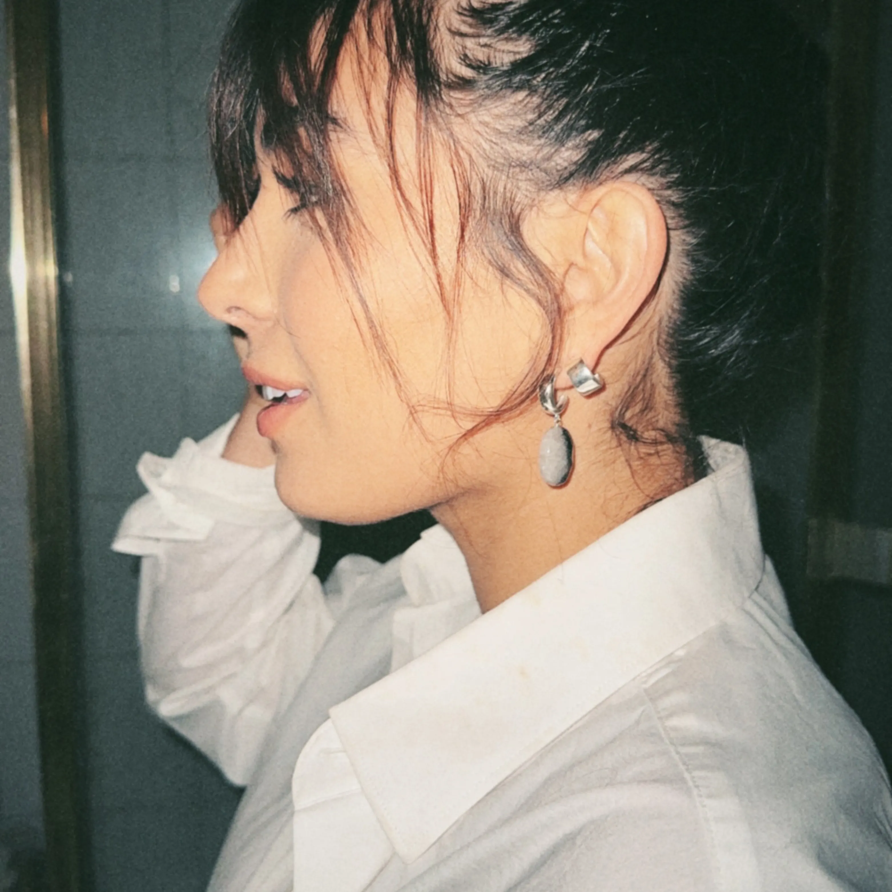 Sterling Silver Hoop Earrings with Ombre Quartz