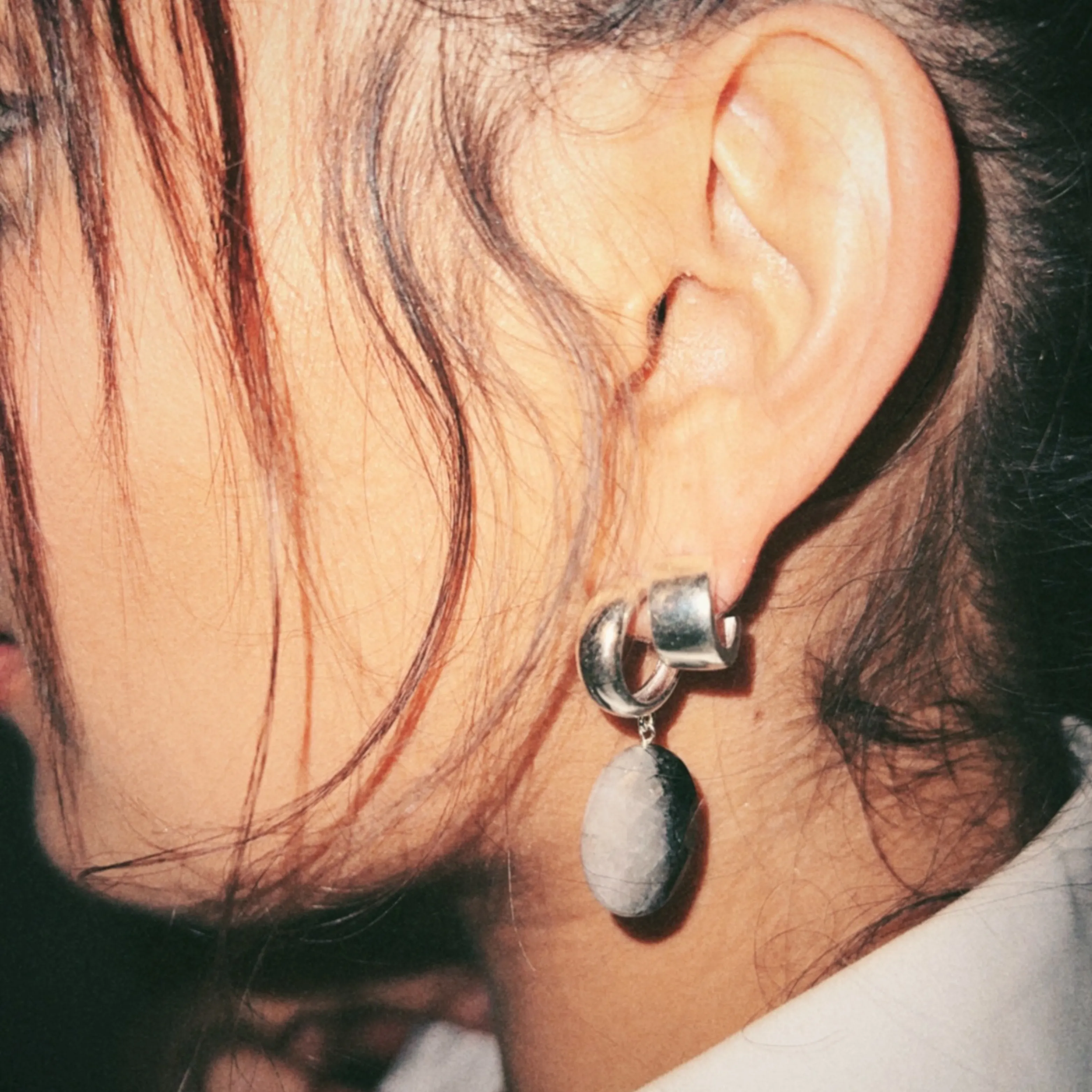 Sterling Silver Hoop Earrings with Ombre Quartz