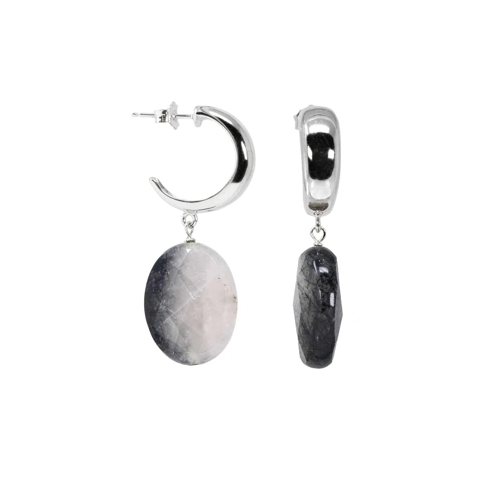Sterling Silver Hoop Earrings with Ombre Quartz