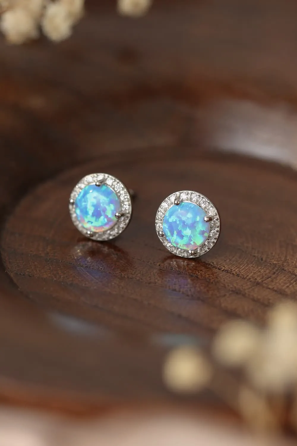 Sterling Silver Platinum-Plated Opal Round Stud Earrings