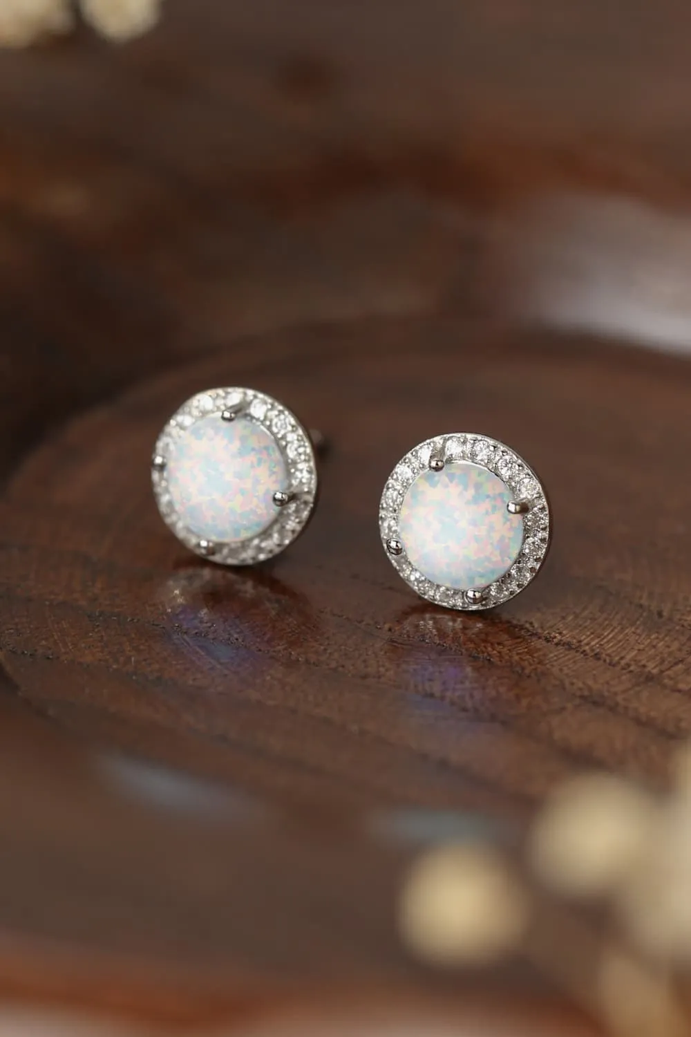 Sterling Silver Platinum-Plated Opal Round Stud Earrings