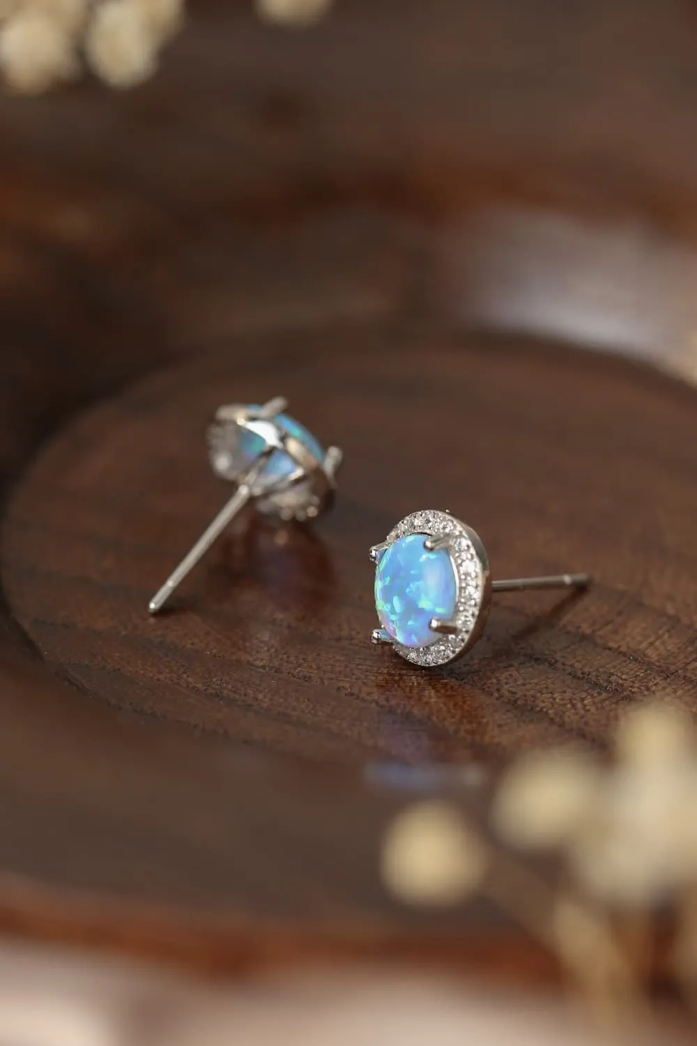 Sterling Silver Platinum-Plated Opal Round Stud Earrings