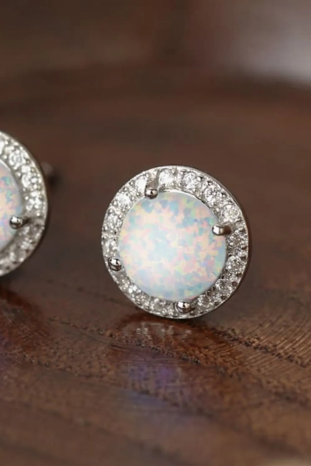 Sterling Silver Platinum-Plated Opal Round Stud Earrings