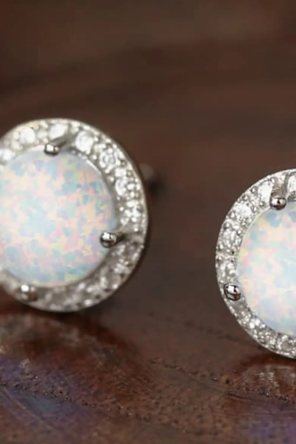 Sterling Silver Platinum-Plated Opal Round Stud Earrings