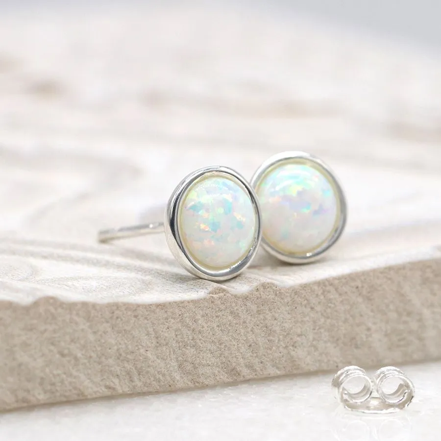 Sterling silver round opal stud earrings