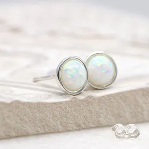 Sterling silver round opal stud earrings