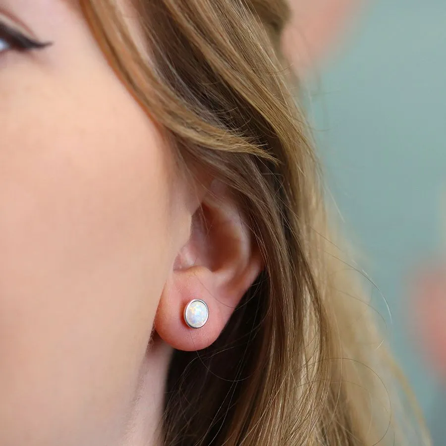 Sterling silver round opal stud earrings