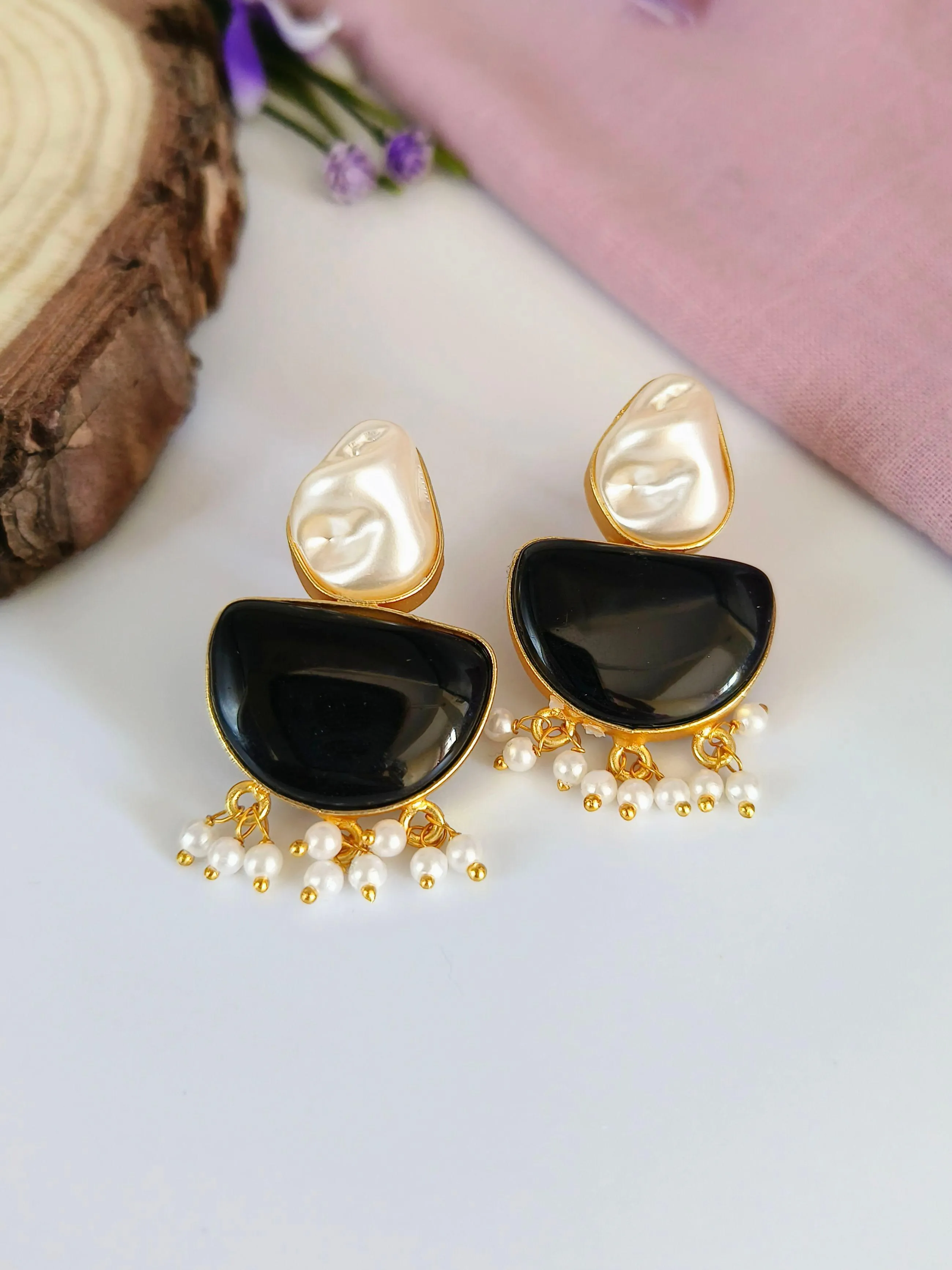 Stone Golden Stud Earrings | Sarichka